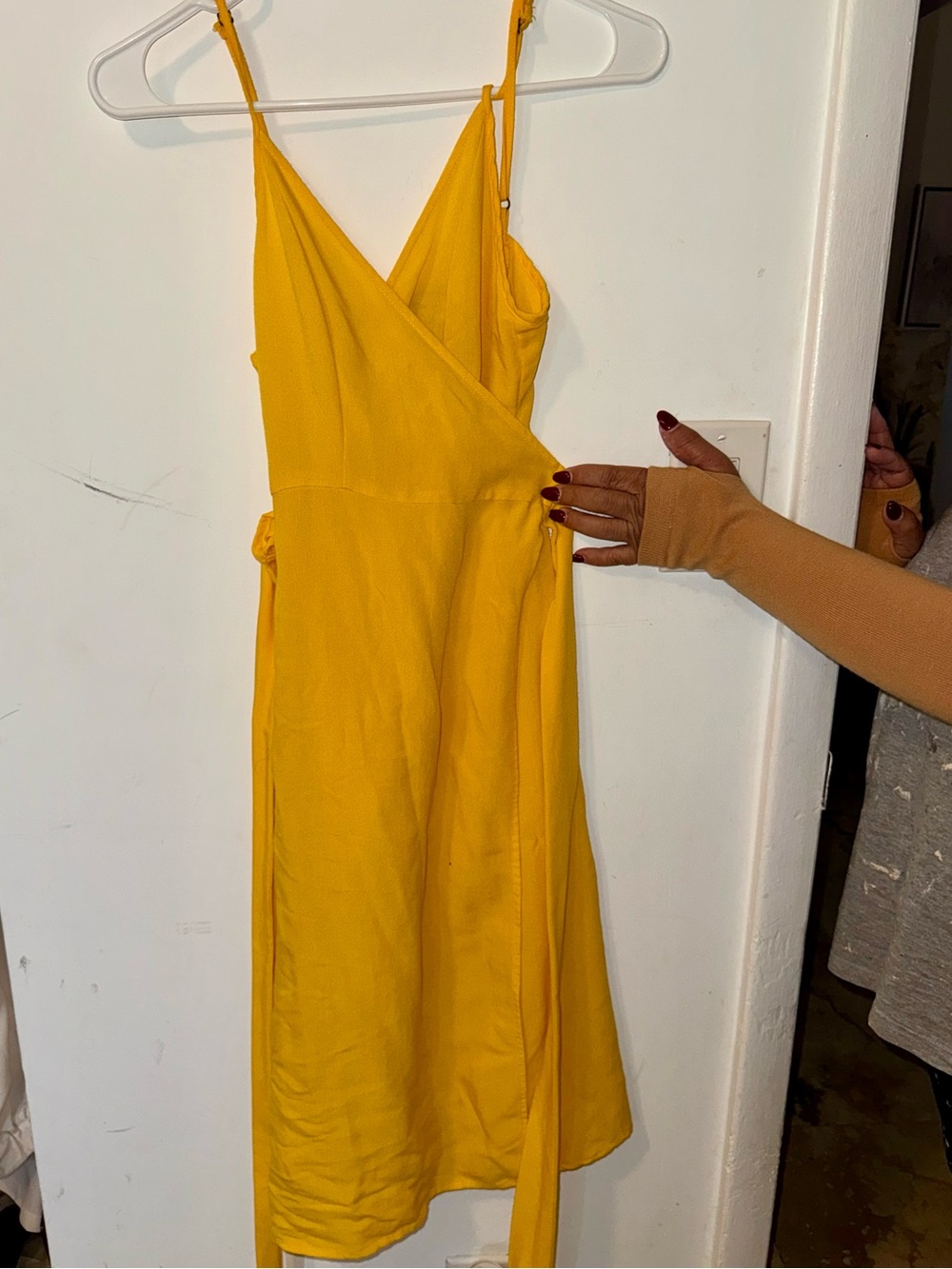 Forever 21 Mustard Yellow Wrap Midi Dress with Spaghetti Straps